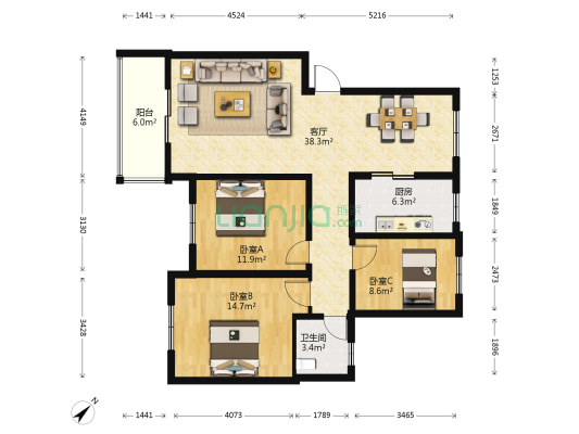 和谐家园 3室1厅1卫 110平方