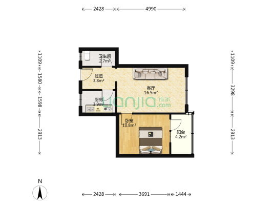 和平路68号院 1室1厅1卫 53平方