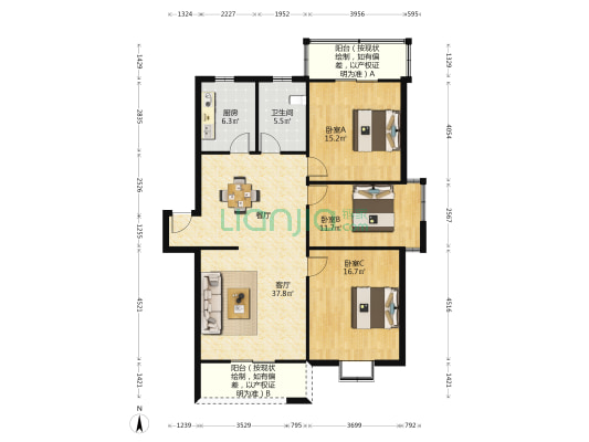 瑞泰城市花园 3室1厅1卫 122平方