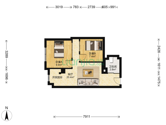 金鼎名城 2室1厅1卫 65平方
