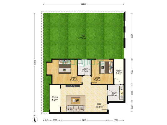 学府江山A区 2室1厅1卫 81平方