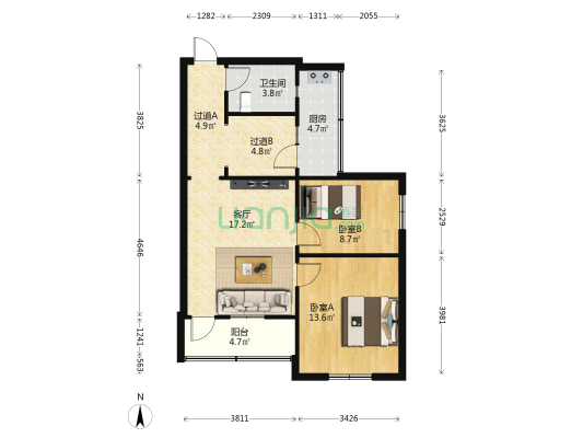和平南路90号院 2室1厅1卫 77平方