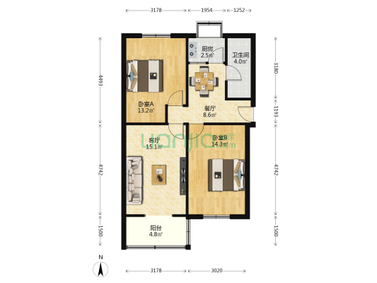 甘肃敦煌艺术剧院家属院 2室2厅1卫 69平方