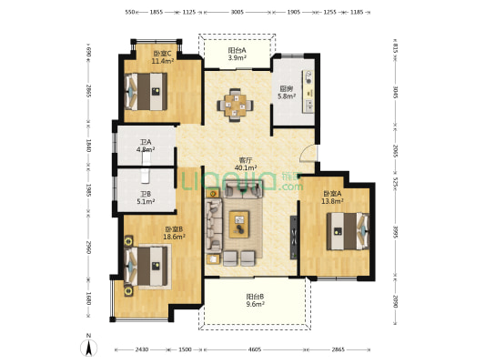 当代华府 3室1厅2卫 138平方