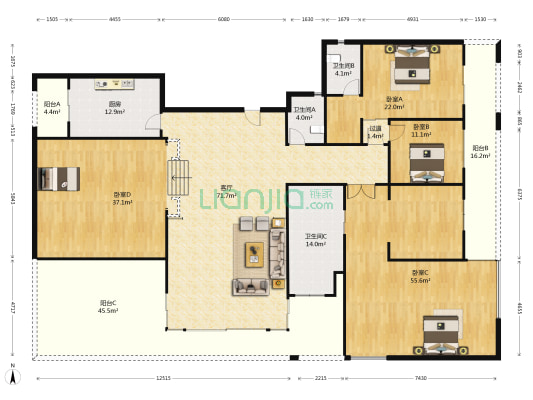 万科金御华府 4室1厅3卫 260平方