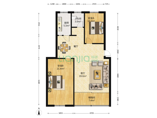 万里金港花园 2室1厅1卫 103平方