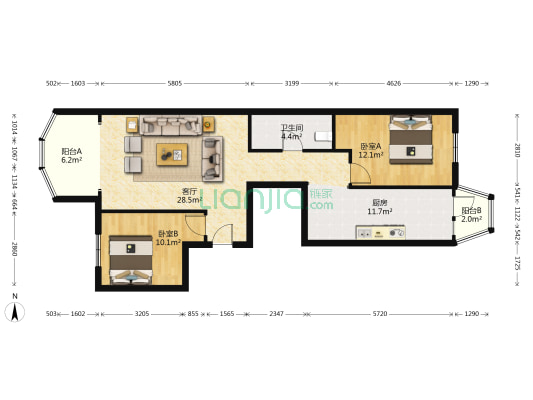 傲城国际 2室1厅1卫 114平方