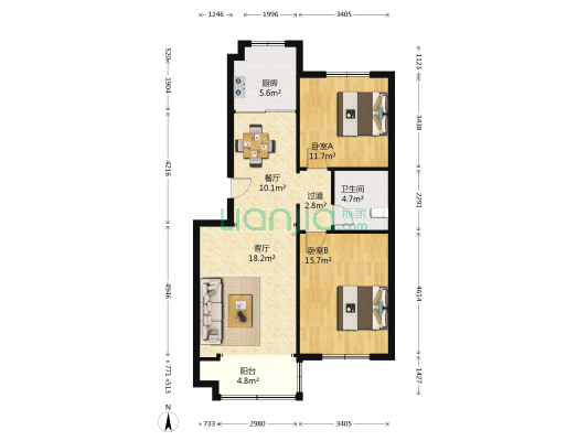 现代嘉园 2室2厅1卫 94平方