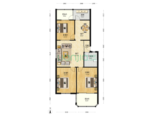 山东省计量科学研究院第三宿舍 3室2厅1卫 125平方