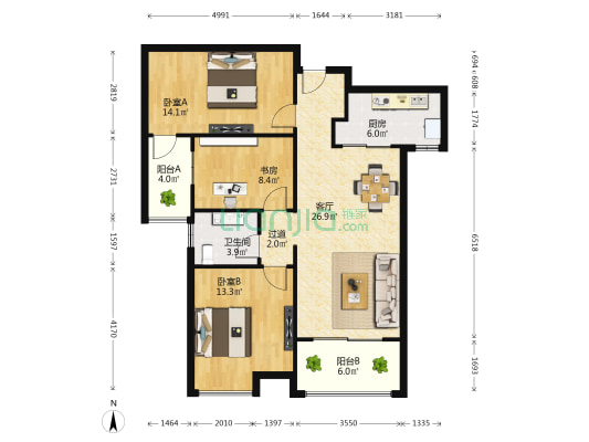 汇景名居B区 3室1厅1卫 105平方