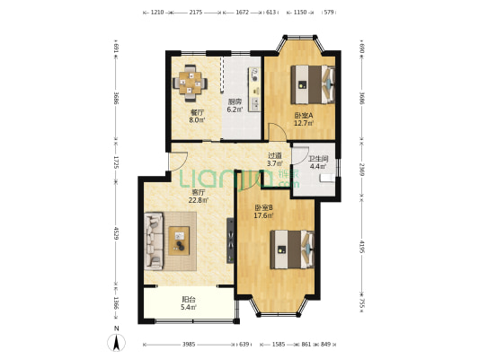 紫藤新园 2室2厅1卫 95平方