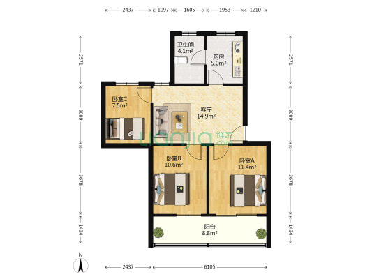 东浦路 3室1厅1卫 73平方