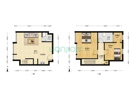 大家中心 2室1厅2卫 66平方