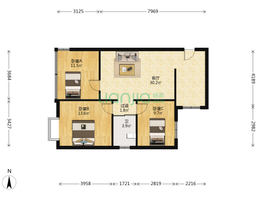 黄明路1号 3室1厅1卫 85平方