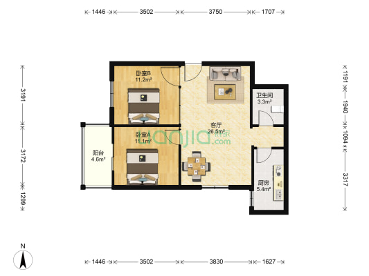 雅逸新城二期 2室1厅1卫 81平方