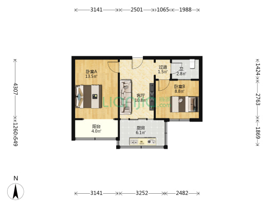 石砭峪小区 2室1厅1卫 54平方