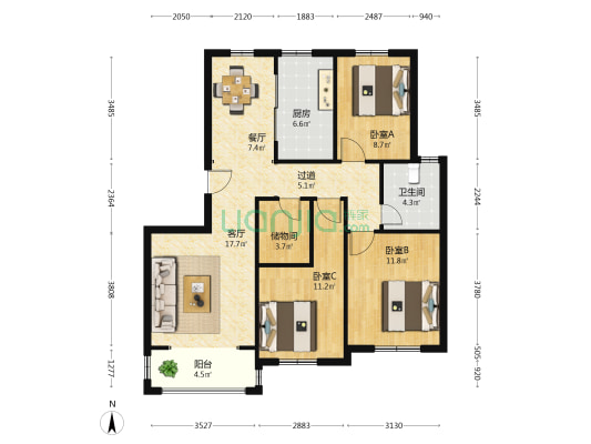 高第学府 3室2厅1卫 106平方