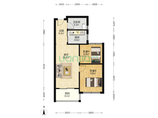 东宝翠轩 2室1厅1卫 68平方