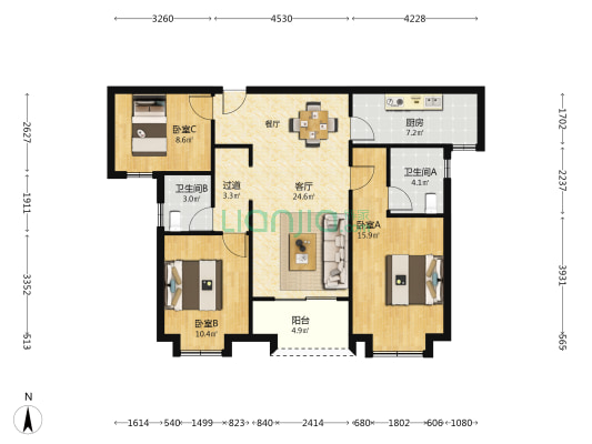 万科东望上樾 3室1厅2卫 110平方