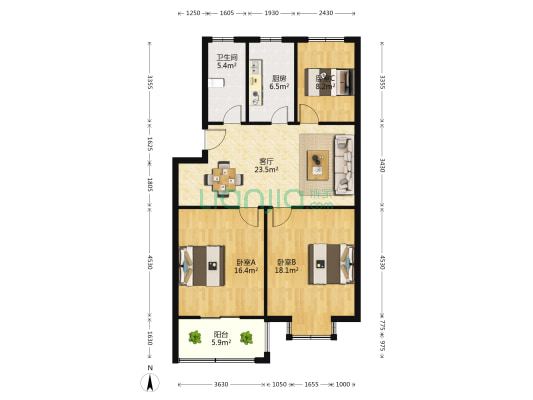 三河苑 3室1厅1卫 101平方