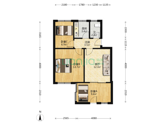 西山巷 3室1厅1卫 55平方