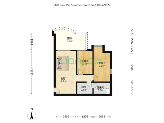 文昌阁 2室1厅1卫 54平方