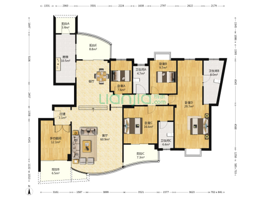国贸春天 5室1厅3卫 213平方