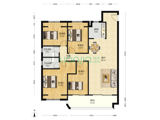 碧桂园翡翠湾 4室1厅2卫 144平方