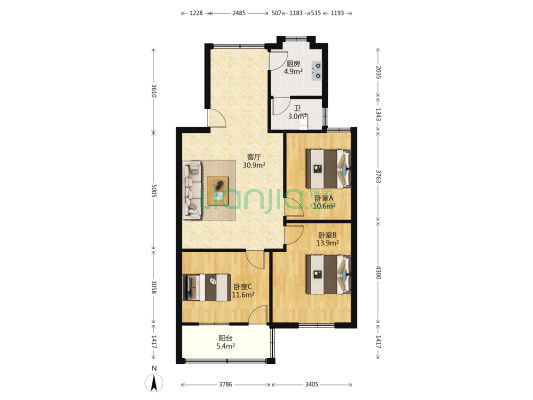 翠竹苑小区 3室1厅1卫 86平方