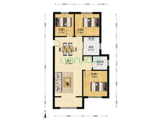 花园小镇 3室1厅1卫 99平方
