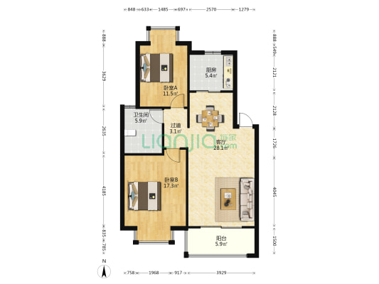 鸿顺花苑 2室1厅1卫 92平方