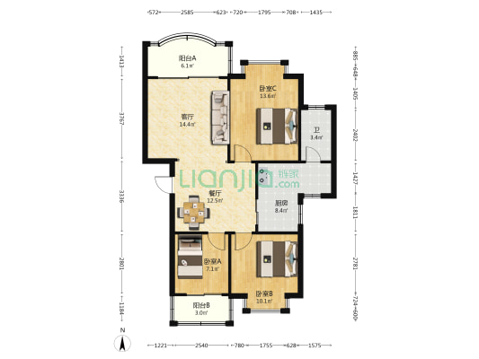 美澳园四区 3室2厅1卫 94平方