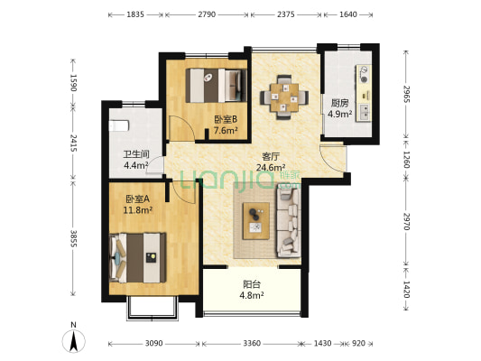 古北菊翔苑(菊联路232弄) 2室1厅1卫 75平方