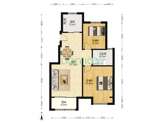 朗诗未来街区（四期） 2室1厅1卫 85平方
