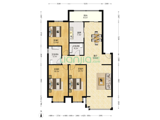 河畔人家 3室1厅2卫 141平方