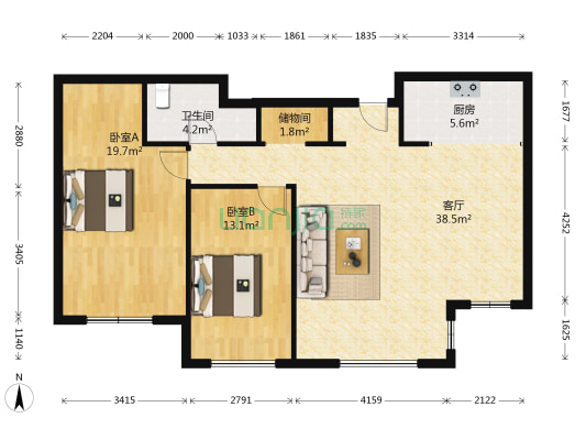 远洋钻石湾和硕园 2室1厅1卫 114平方