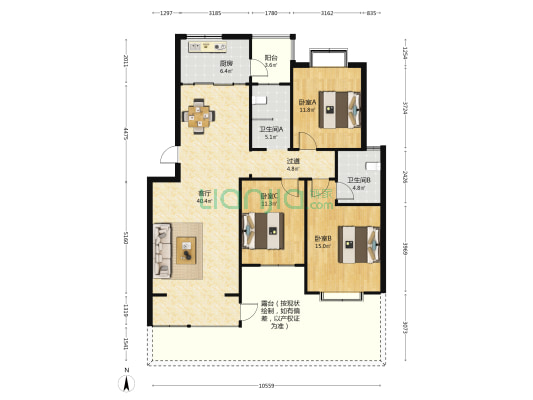 金域蓝湾A区 3室1厅2卫 126平方