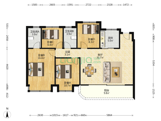 美的合景·美云合府 4室1厅2卫 126平方