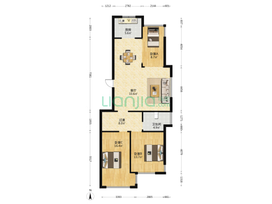 状元名府 3室1厅1卫 220平方