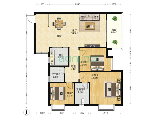 碧园·第5季 3室1厅2卫 111平方