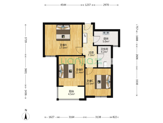 亚林西居住区8号院 3室0厅1卫 87平方