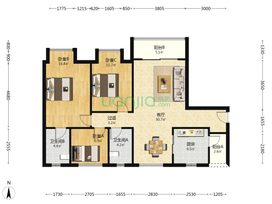 合景誉峰2.2期 3室1厅2卫 120平方