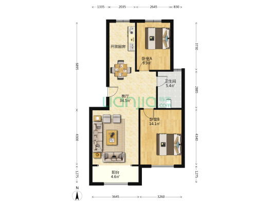 新景苑小区 2室1厅1卫 87平方