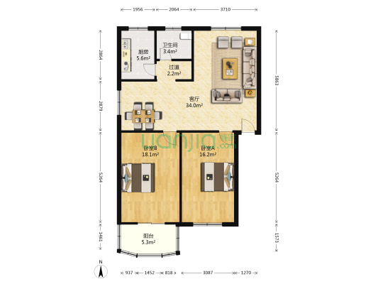职工路1号院 2室1厅1卫 103平方