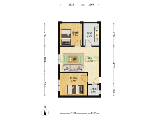 施家园路37号 2室1厅1卫 61平方
