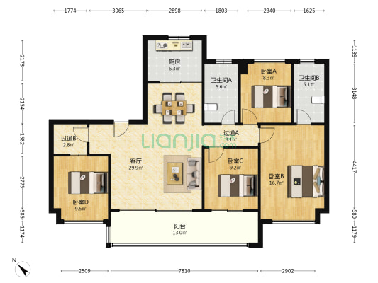 越秀和樾府 4室1厅2卫 141平方