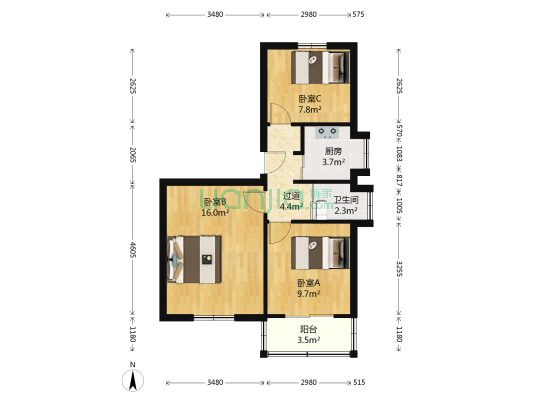 小市村 3室0厅1卫 59平方