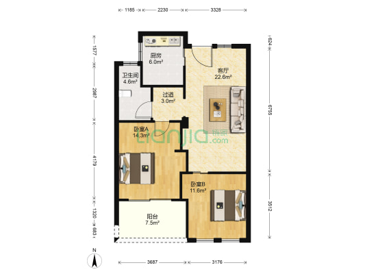 琳轩养生源 2室1厅1卫 91平方