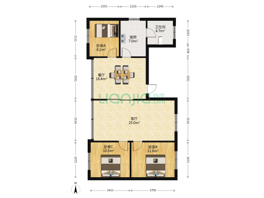 清溪苑 3室2厅1卫 110平方