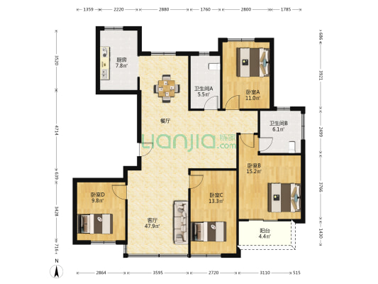 蓝城致诚苑 4室1厅2卫 161平方